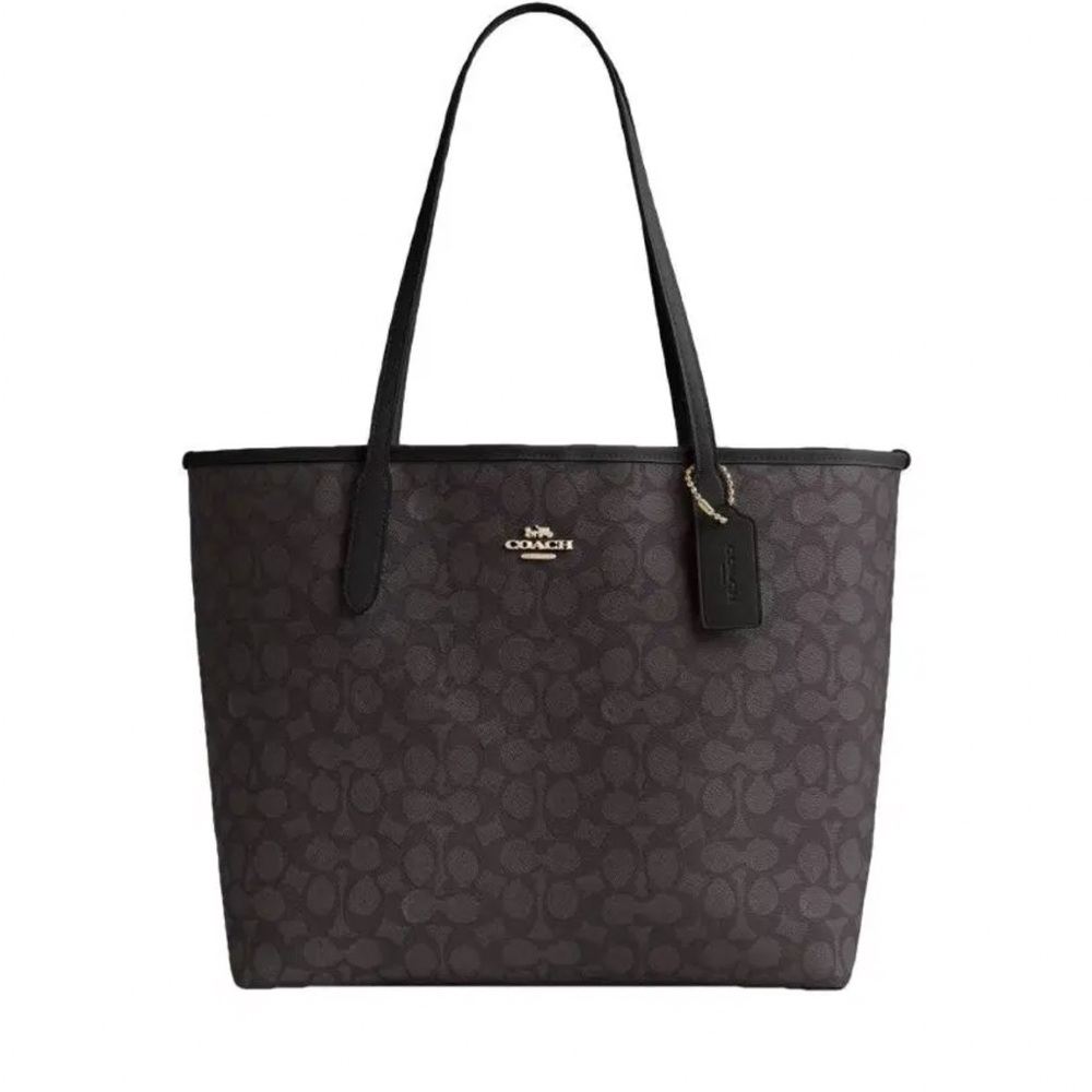 Coach Dark Leather Brown Signature Tote